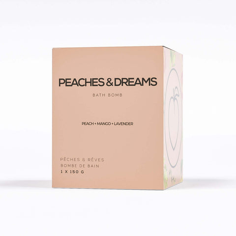 lavender and peach bath bomb in square box by bare skin bar