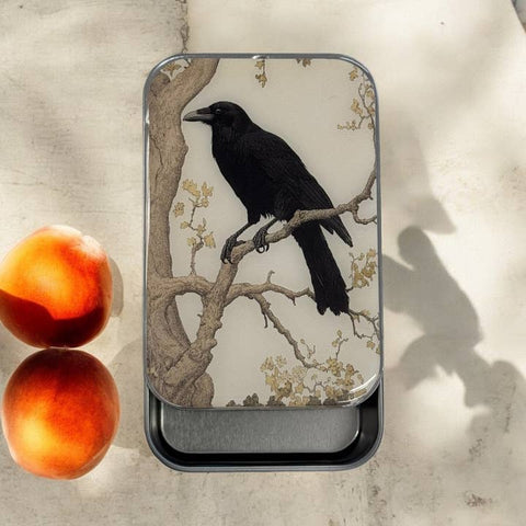 metal storage tin with crow sliding open