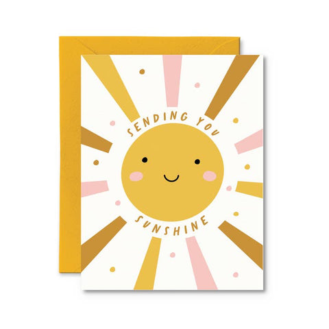 Greeting card with a sun illustration and 'Sending you sunshine' text on a white background