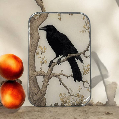 metal storage tin with crow