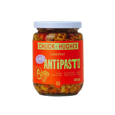 Two bottles of Chuck Hughes Hot Sauce and Pickled Jalapeños – Canadian chef-crafted condiments with bold, gourmet flavor in glass jars on white background