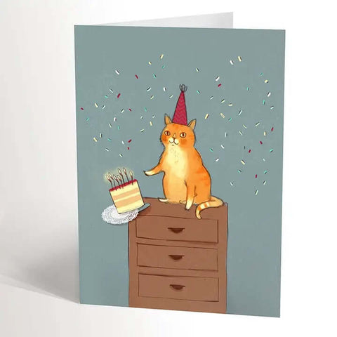 Pushing Cake Cat Birthday Card