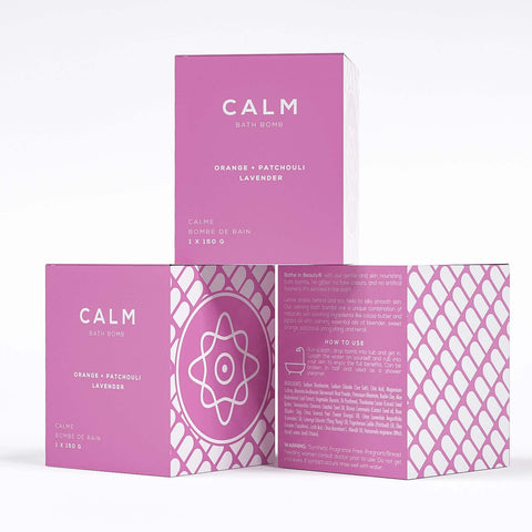 3 pack calming bath bomb in square box by bare skin bar