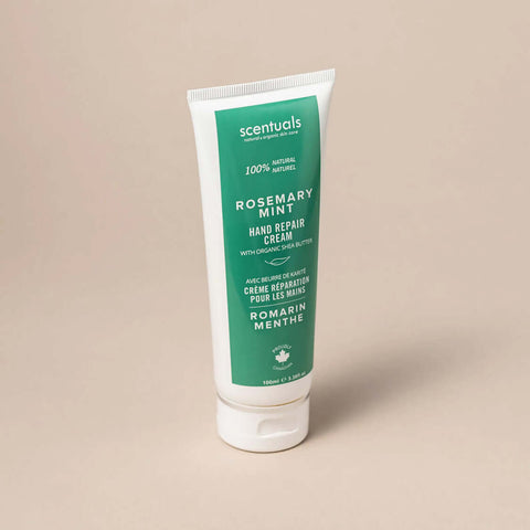 rosemary mint hand cream in green tube by Scentuals