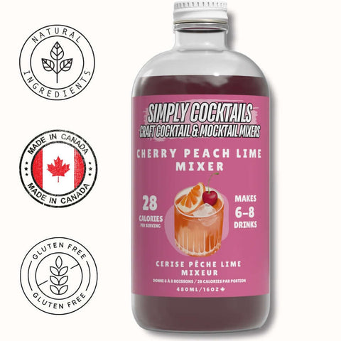 Cherry & Peach Cocktail Mix in glass bottle
