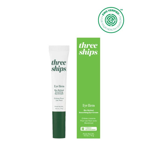 Three Ships Eye Hero Bio-Retinol Smoothing Eye Cream with packaging on a white background
