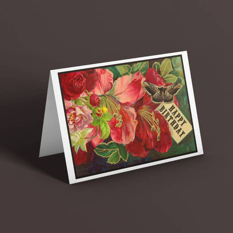Greeting card with floral design and 'Happy Birthday' text on a dark background