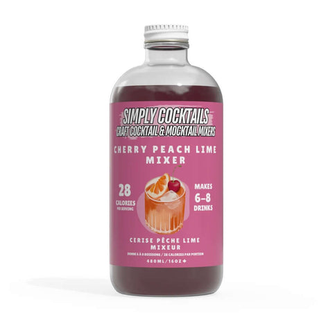 Cherry & Peach Cocktail Mix in glass bottle
