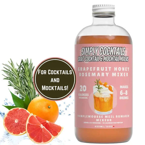 Grapefruit Rosemary Cocktail Mix in large glass bottle