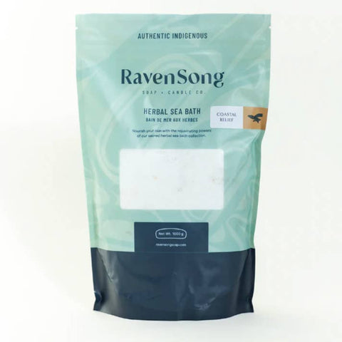 Packaging of RavenSong Herbal Sea Bath on a white background