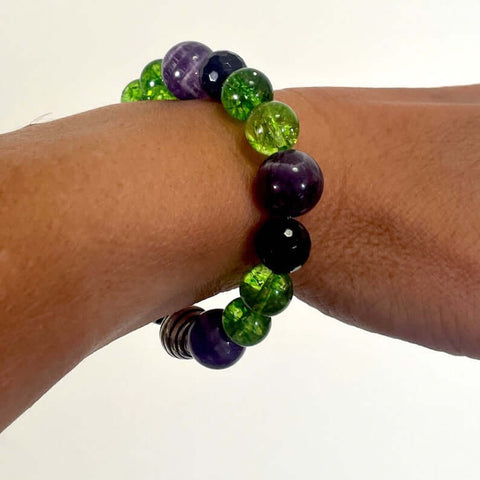 Amethyst Peridot Gemstone Beaded Stretch Bracelet