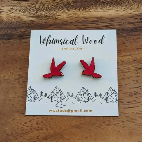 Whimsical Wood - Red Cardinal Earrings