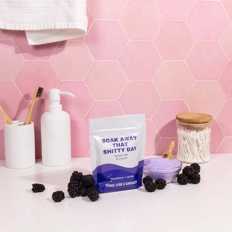 Soak Away That Day Salt Soak in the bathroom