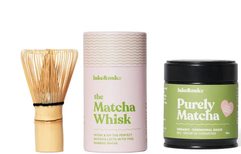 Lake & Oak Tea - Organic Ceremonial Grade Matcha with whisk
