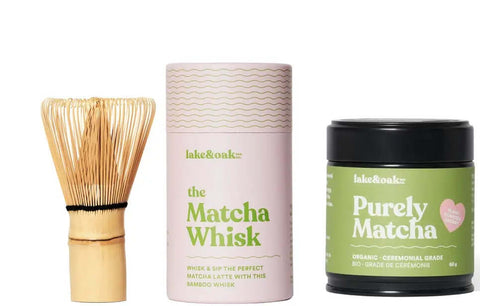 Lake & Oak Tea - Organic Ceremonial Grade Matcha with whisk