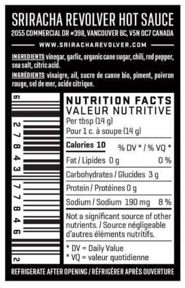 chili garlic hot sauce nutritional information