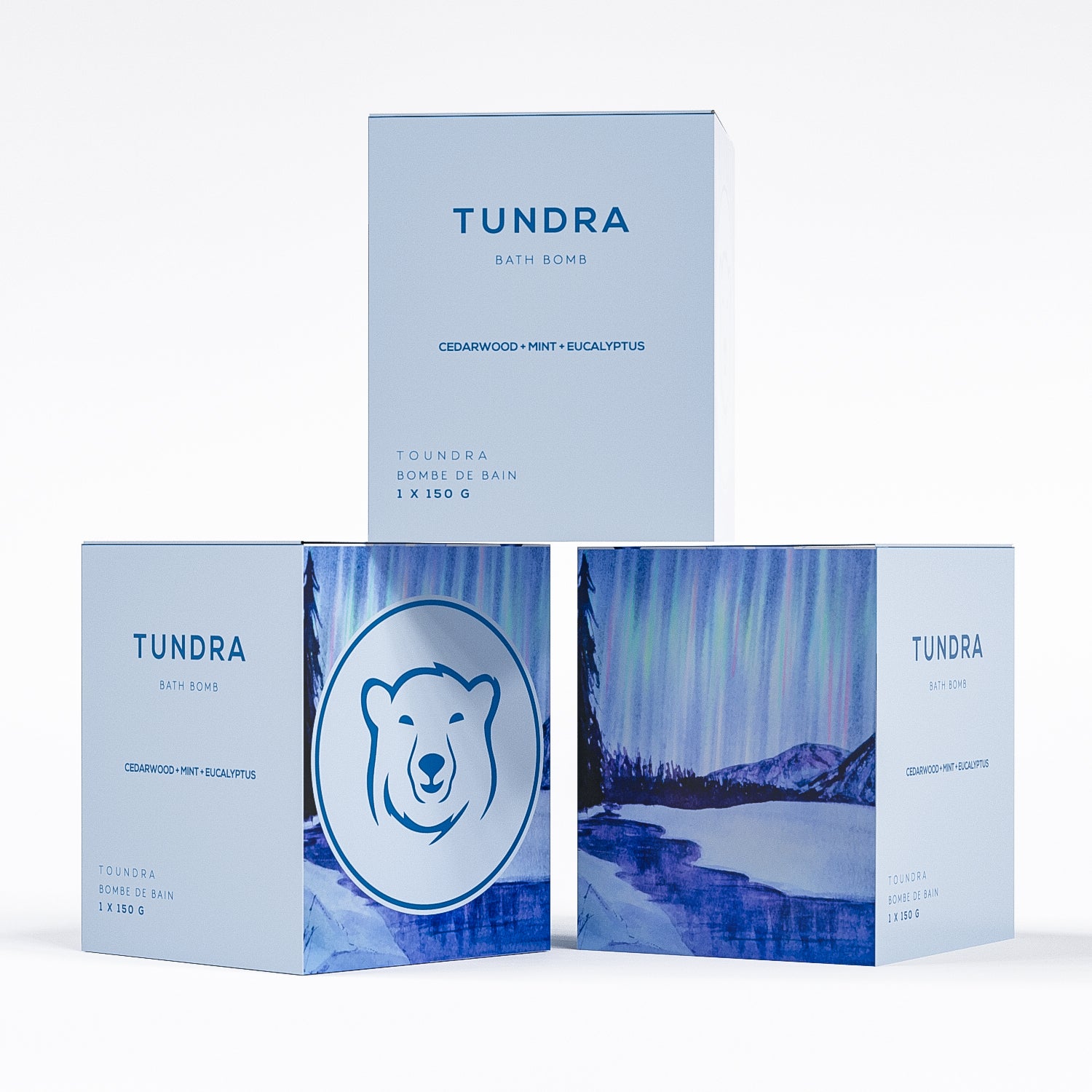 3 pack tundra bath bomb in square box by bare skin bar