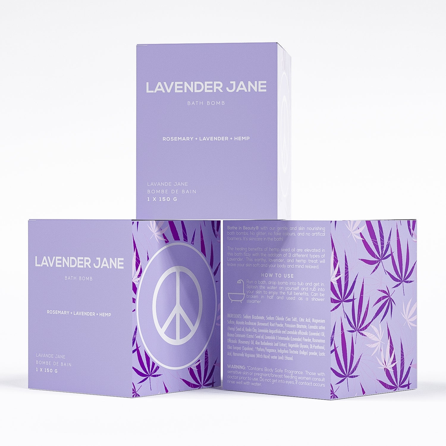 3 pack lavender rosemary bath bomb in square box by bare skin bar