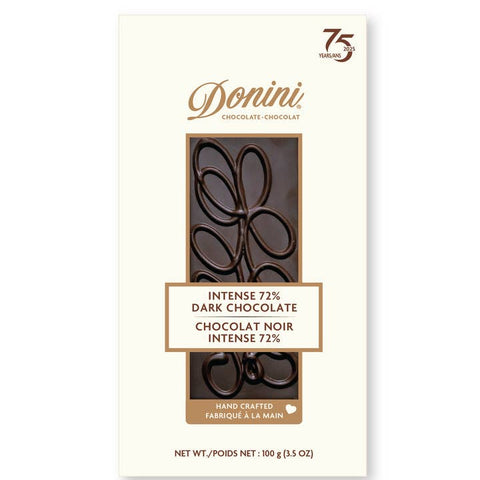 Donini intense 72% dark chocolate bar packaging on a white background