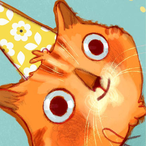 Chachacha Cat Party Hat Birthday Card