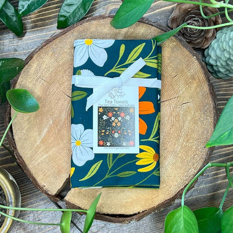 yellow green flower tea towel canada kourtni gunn art