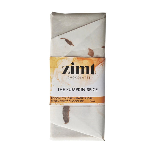 pumpkin spice white chocolate by zimt in eco friendly paper wrapping