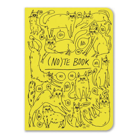 Notebook cover with cat illustrations and 'Note Book' text on a yellow background