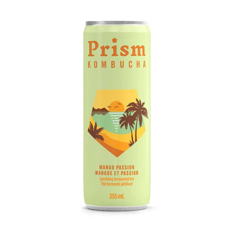 Prism Mango Passion Kombucha brewed in Manitoba Canada