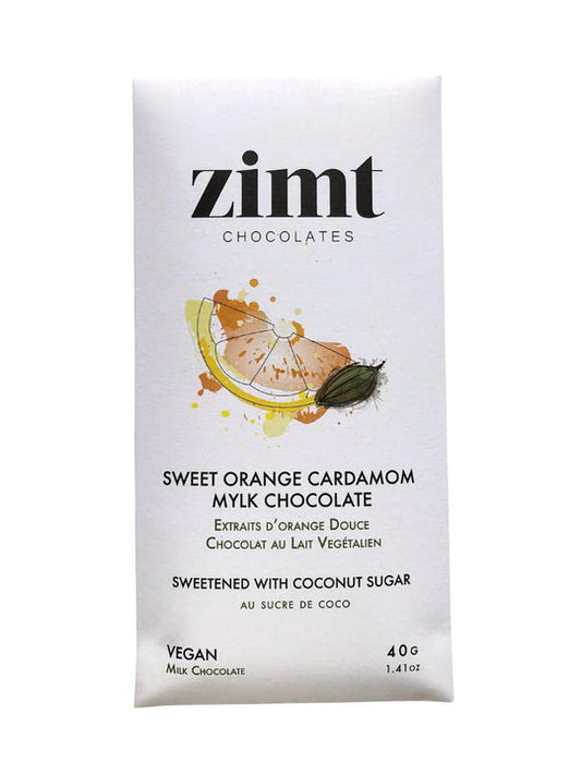 sweet orange and cardamom chocolate bar by zimt 40 grams