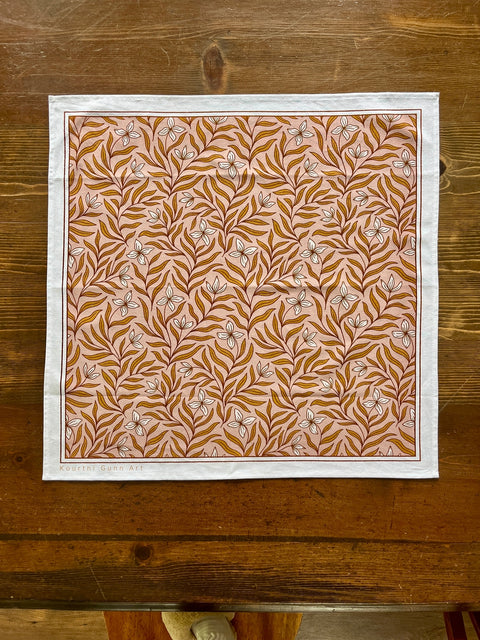 Vining Floral Pink Gold Tea Towel