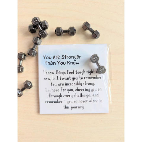 Tiny dumbbell charm encouragement card gift