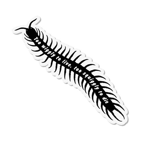Black silhouette of a centipede with text on a white background