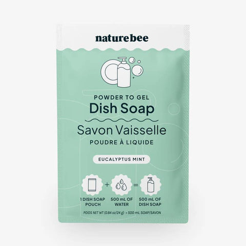 Packaging of naturebee dish soap on a white background