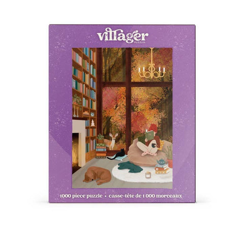Villager puzzle box with illustration of a cozy room and 'villager' branding