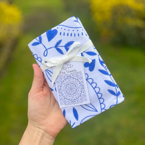 mandala blue white tea towel canada kourtni gunn art