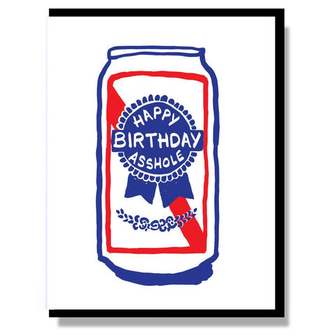 Illustration of a beer can with 'Happy Birthday Asshole' text on a white background