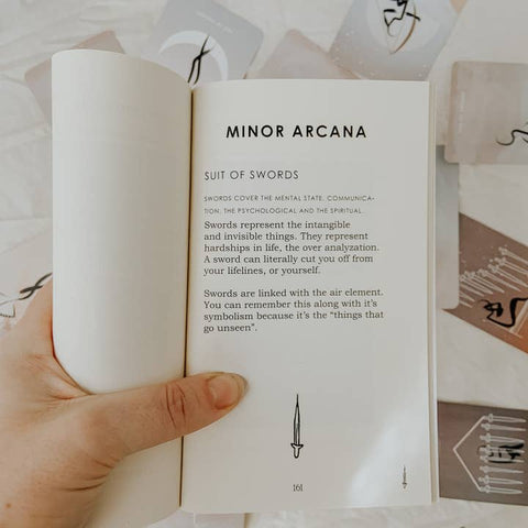 Open book with 'Minor Arcana' section on a blurred background