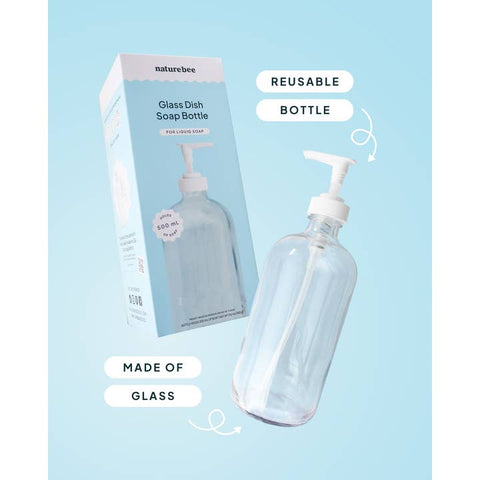 Reusable 500 mL glass dish soap dispenser with pump