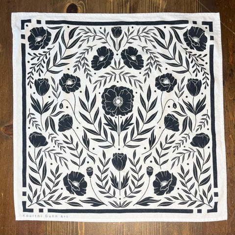 art tea towel canada black poppy design