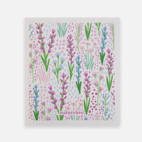 Floral patterned towel with 'naturebee' branding on a white background
