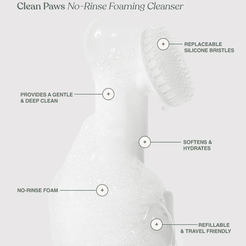 No-Rinse Foaming Cleanser with features listed on a white background