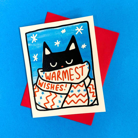 Scarf Cat Holiday Warmest Wishes Greeting Card