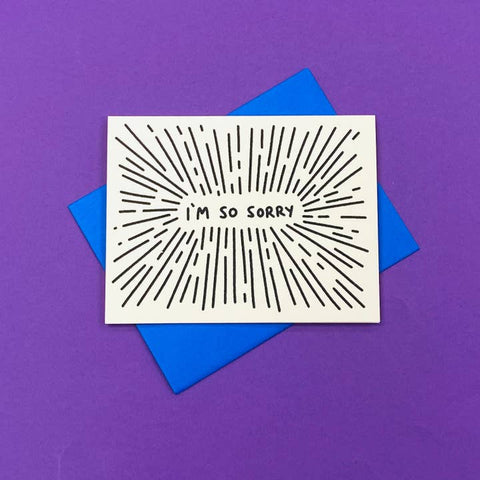 Card with 'I'm So Sorry' text on a purple and blue background