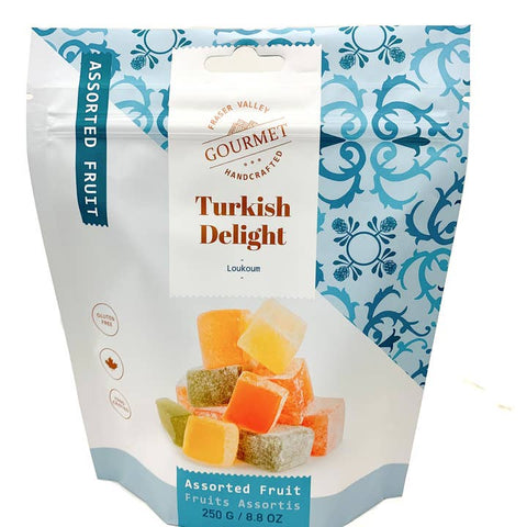 Package of Gourmet Assorted Fruit Turkish Delight with decorative design