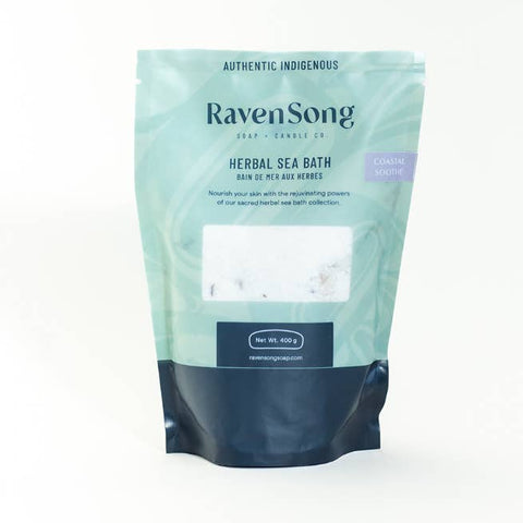 Packaging of RavenSong Herbal Sea Bath on a white background