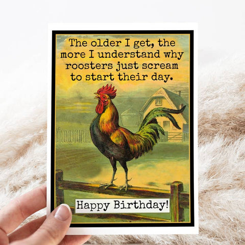 Rooster Scream Birthday Card
