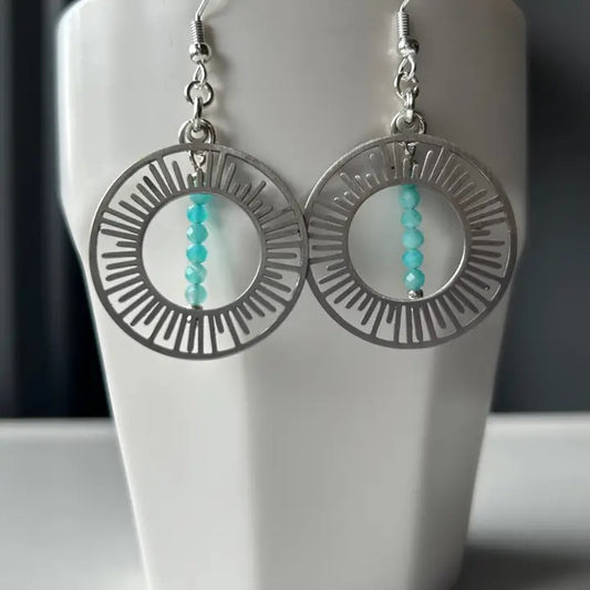 Round Amazonite Stainless Steel Plated Earrings