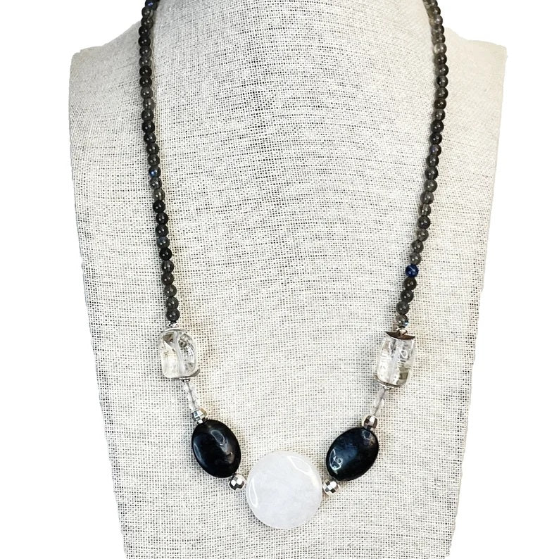 Black Labradorite with White Jade Necklace