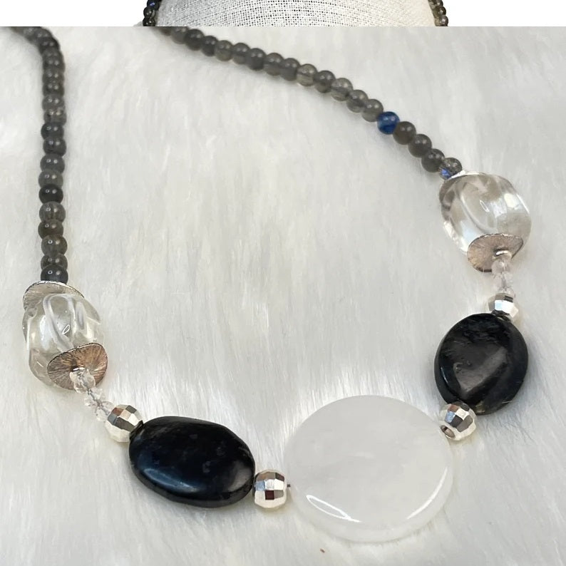 Black Labradorite with White Jade Necklace