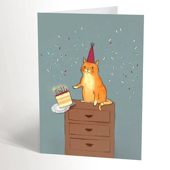 Pushing Cake Cat Birthday Card